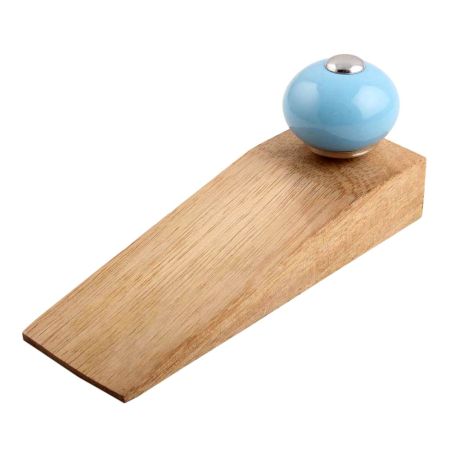 Sky Blue Round Ceramic Wooden Door Stopper